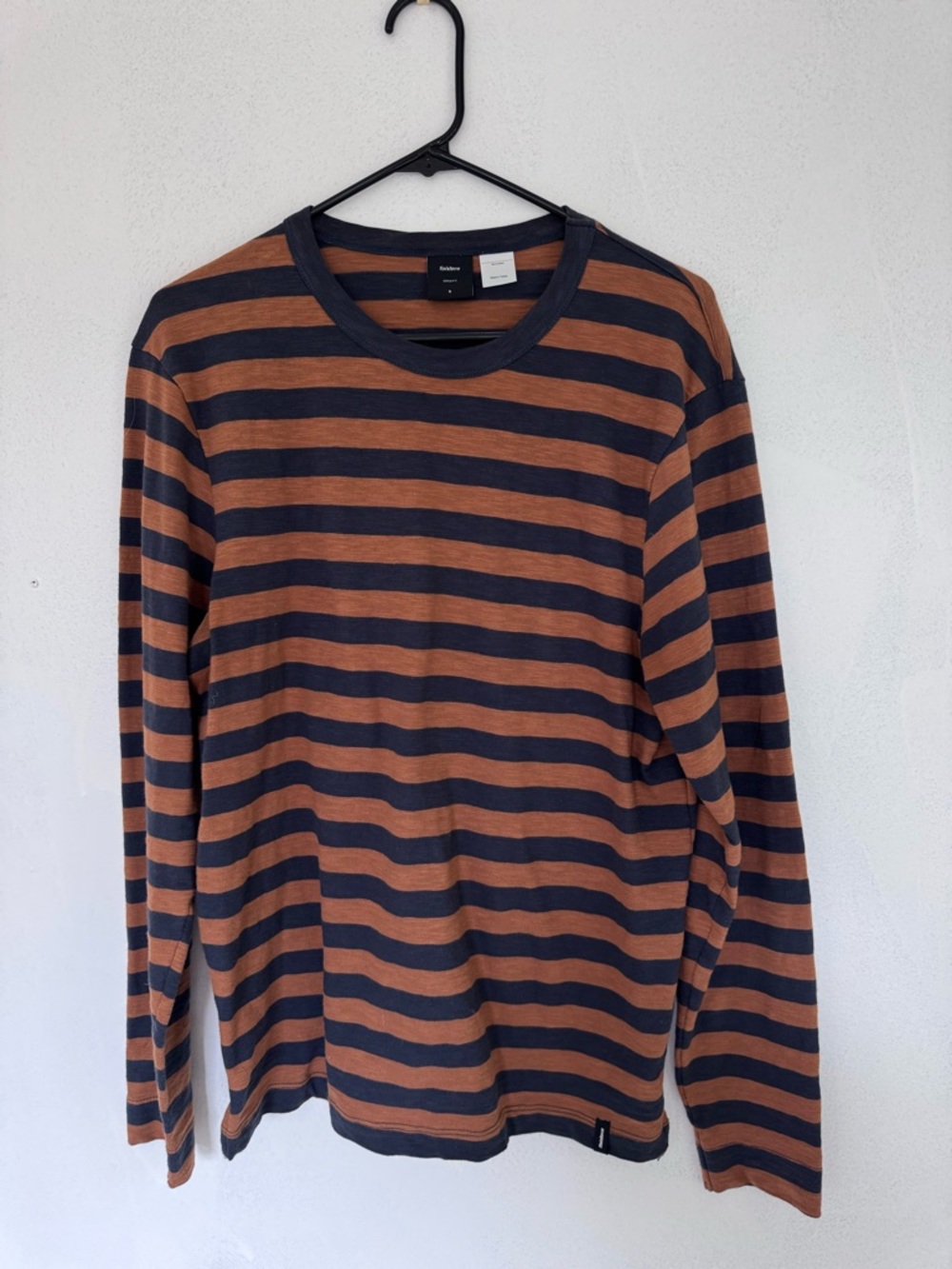 Finisterre Organic Cotton Long Sleeve Shirt Brown Blue Striped size Small